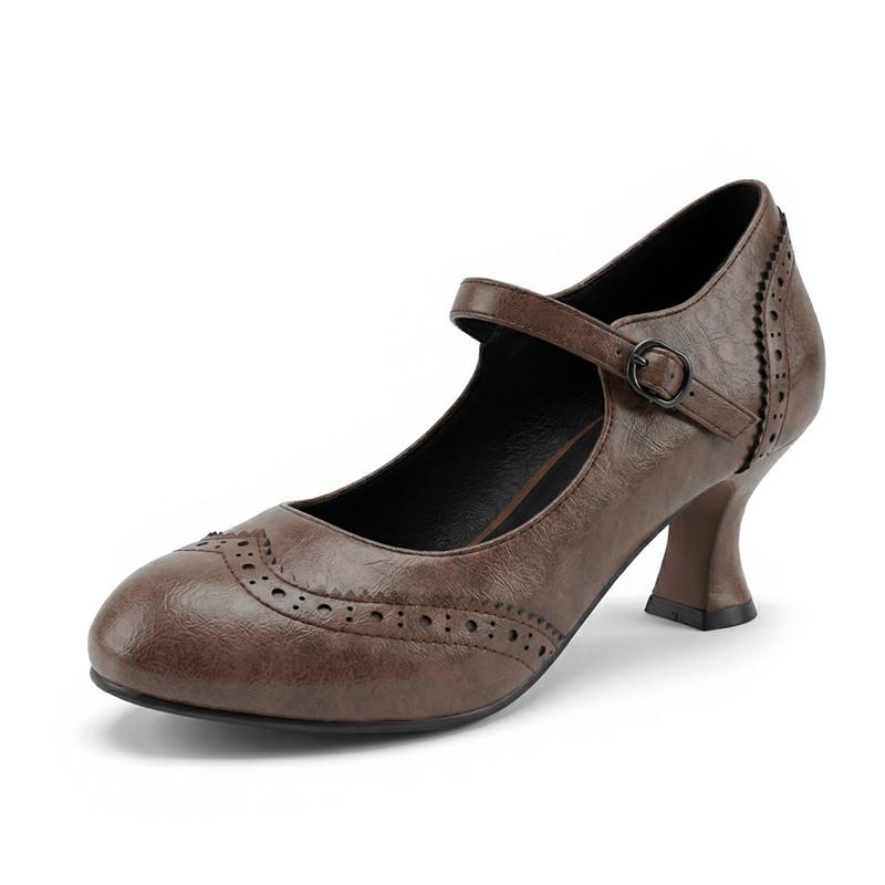 Dames hoge hakken lente en zomer nieuwe dunne hak retro gesp lichte mond enkele schoenen grote maat lage schoenen