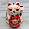 Made In Japan Takasaki Daruma Maneki-neko (beckoning Cat) Large, 20cm In Length [Red: Protection from Evil and Family Safety] White Maneki-neko X Red