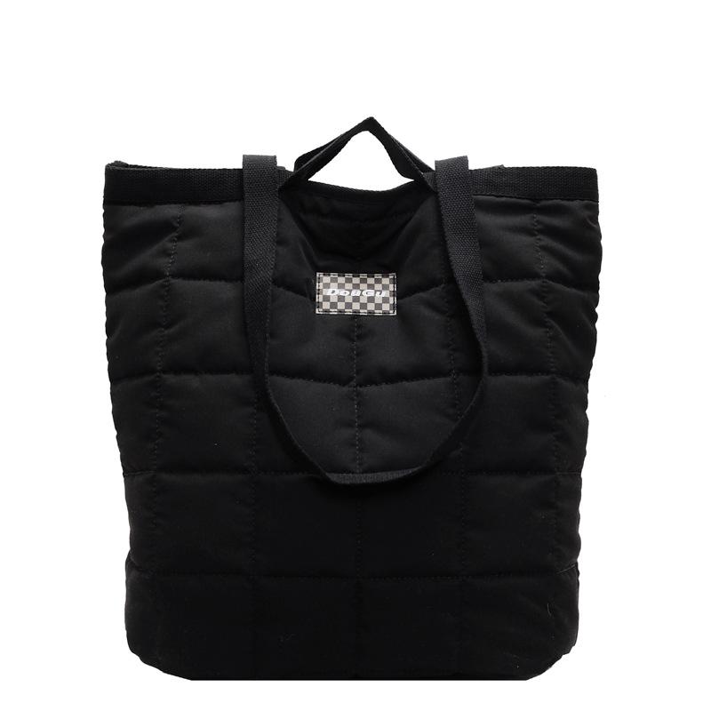 Autumn and winter new shoulder bag rhombus bright thread cotton bag down underarm bag large capacity versatile solid color lightweight tote bag