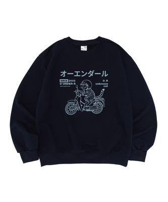 OUNDERR Draw Riding Bike Cat Oversized Sweatshirt (Navy)
