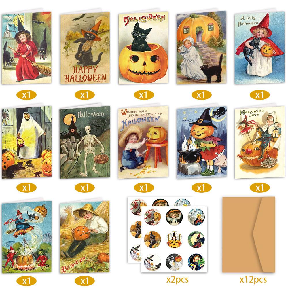 Invitation Halloween Pumpkin Cards With Greeting Purposes Party Set Decorations
