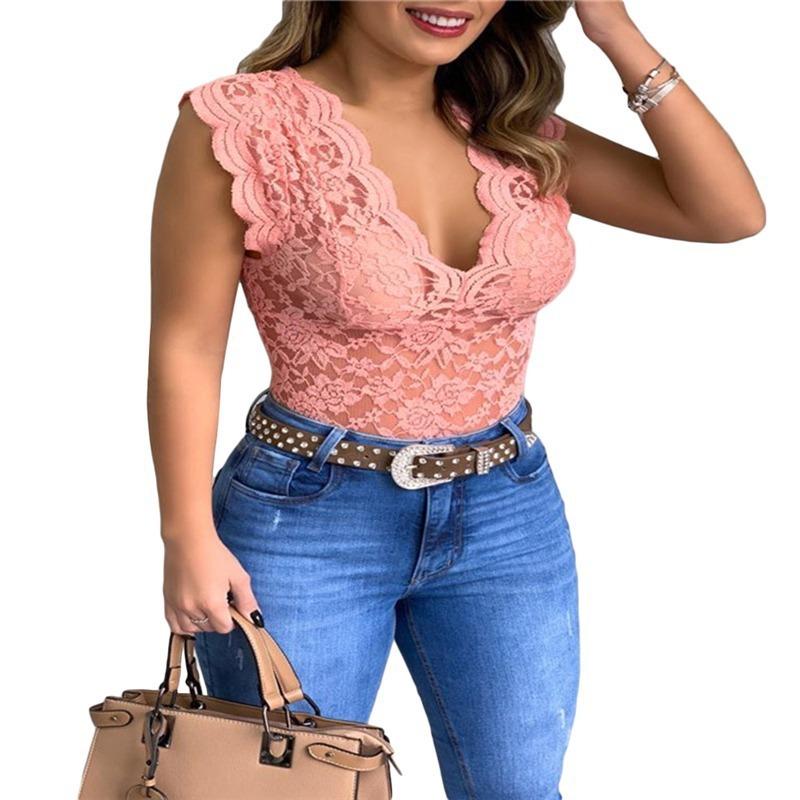 Summer New V-neck Hollow Out Sexy Women Blouses Vintage Tight Solid Pullover Lace Shirt Women Clothing Slim Fit Elegant Fashion Lady Blouse Tops 26360