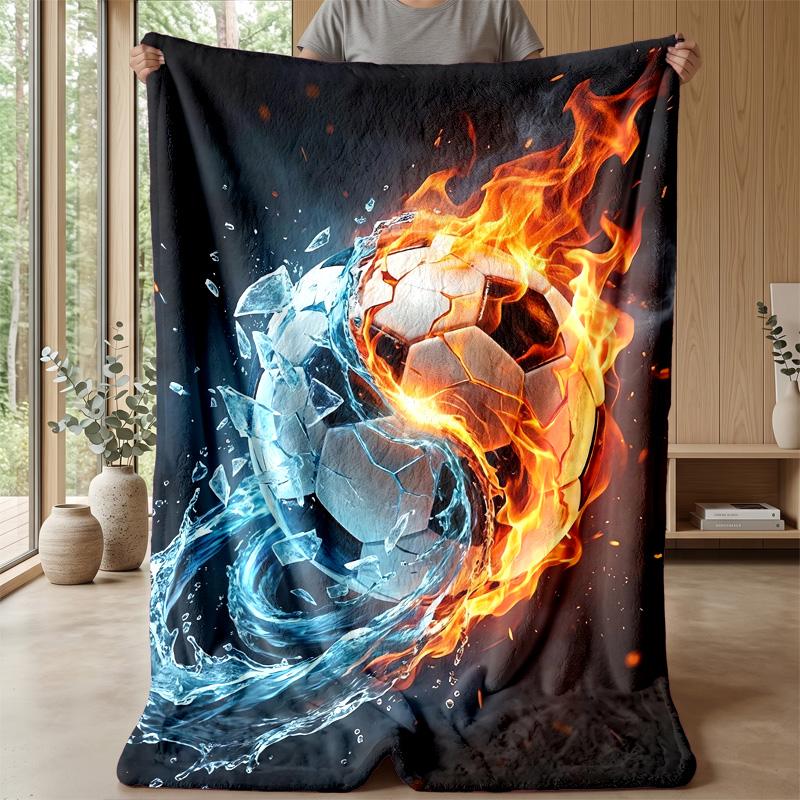 Flame and Water Soccer Theme blanket Lightweight Warm Flannel Blanket Decorative Throw Blanket for Home Decoration