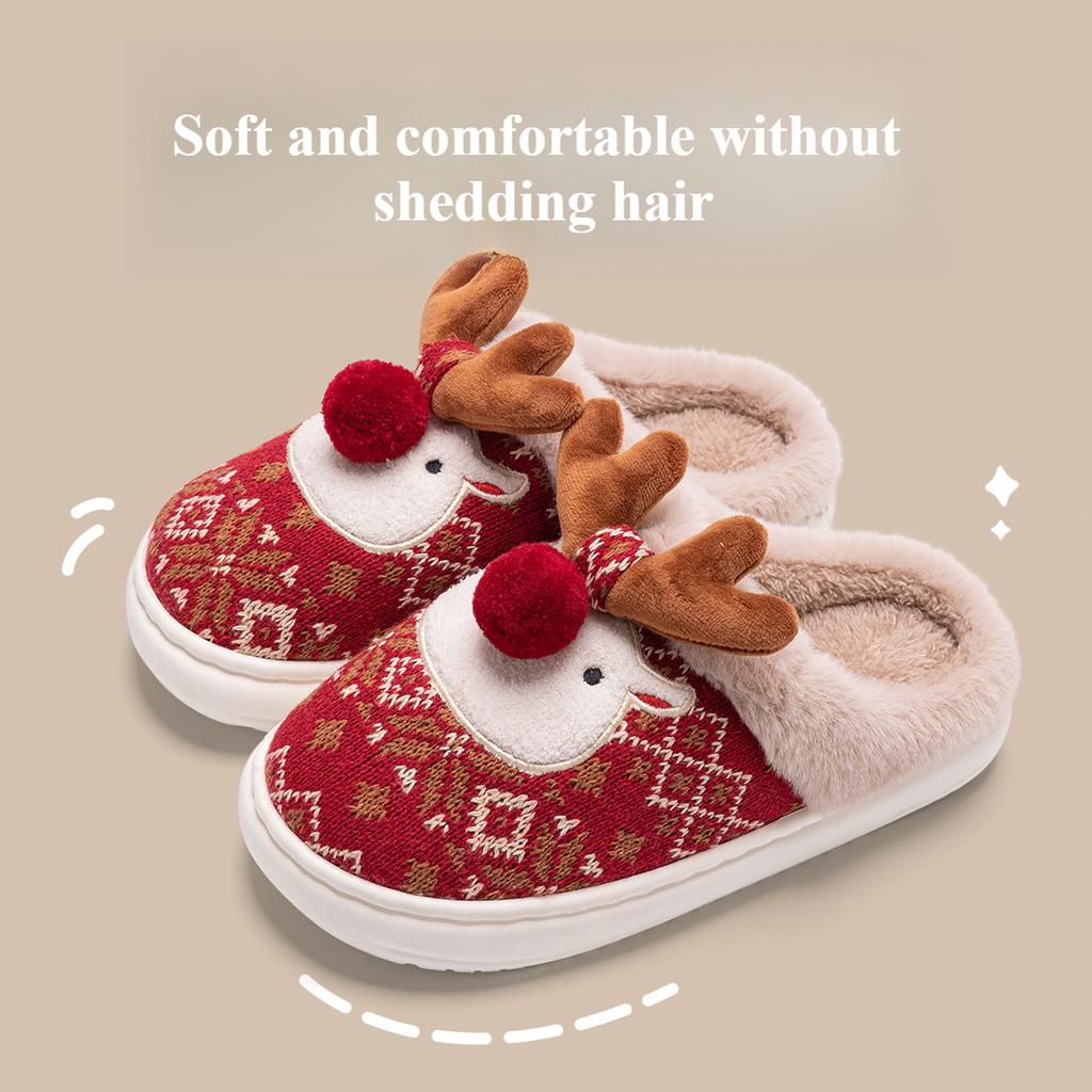Christmas Cotton Slippers for Ladies In Winter, Cute Indoor Home, Deer Anti Slip Plush, Wearing Cotton Slippers Outside
