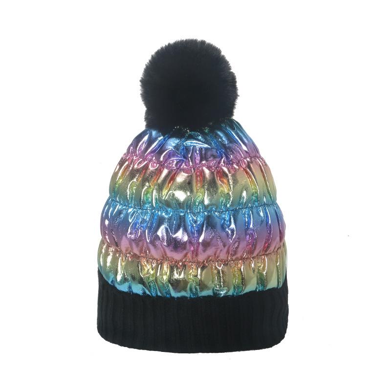 2025 Autumn and Winter New Warm Hat Fleece Thickened Winter Hat Colored Metal Laser Hairball Knitted Hat Women