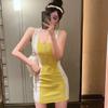 Women Dress French Strap Short Skirt Slim Double Color Dress
