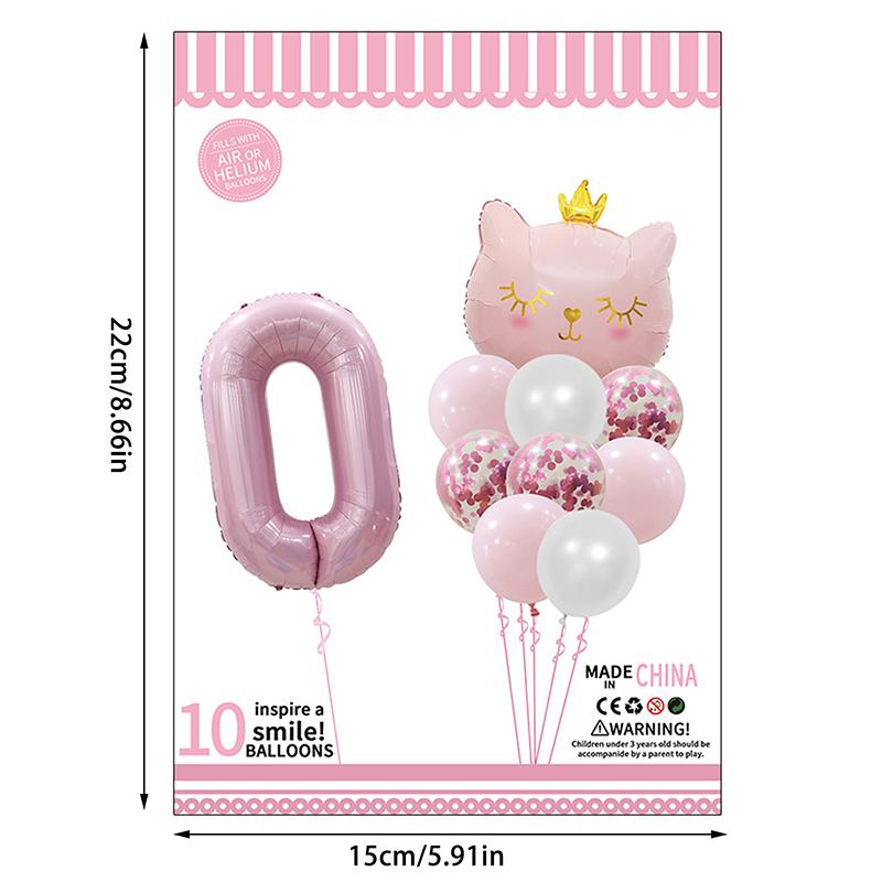 Cute Crown Cat Digital Balloon Set Girl'S Birthday Party Wedding Sweet Decoration Balloon Set Baby Party Supplies