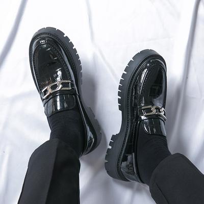 Fashion Mens Round Toe Leather Loafers Platform Heel Increased Thick Sole Party Formal Business Wedding Shoes Zapatos Adidas Hombre Shoe