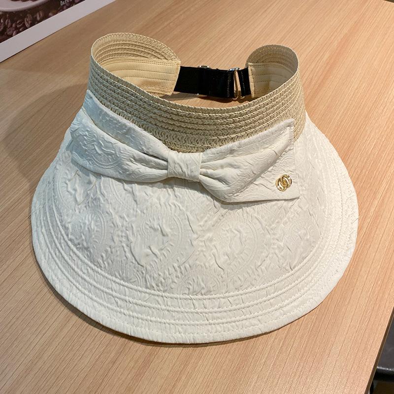 Niche Pleated Seersucker Empty Top Hat Children's Summer Small Fresh Bow Sun Hat Big Brim Sun Hat