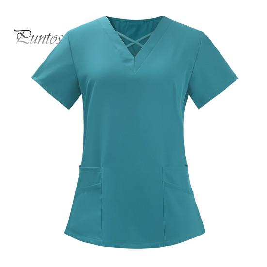 2st/set Unisex sjukhusuniformset V-ringad kortärmad fickor Toppar Elastiska midjebyxor Snabbtorkande sjukhustandvårdsskrubbuniformer