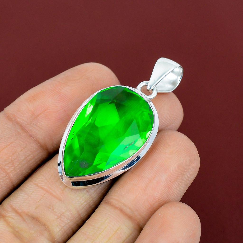 Faceted green amethyst pendant 925 sterling silver pendant handmade statement pendant gemstone pendant latest design jewelry gifts for women