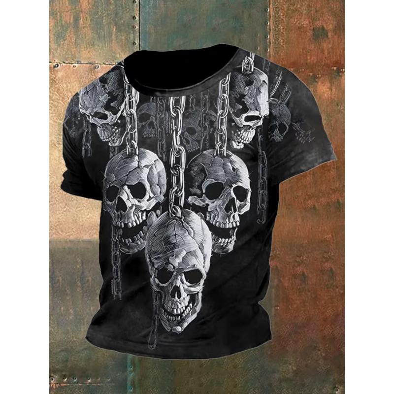 Vintage Men's T-shirts Dark Skull Graphic 3D Printed T Shirts Men Women Hip Hop Short Sleeve O-Neck Tee Loose Casual Street Tops