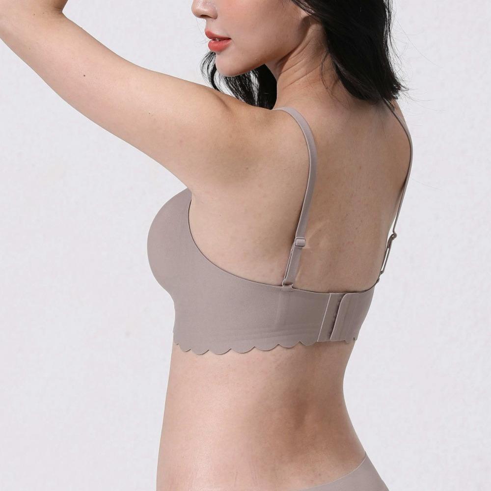 Wavy Edge Push Up Bra Backless Women Jelly Bras Low Cut Sexy Plunge Brassiere Open Back Wedding Underwear Invisible Seamless Deep V Lingerie