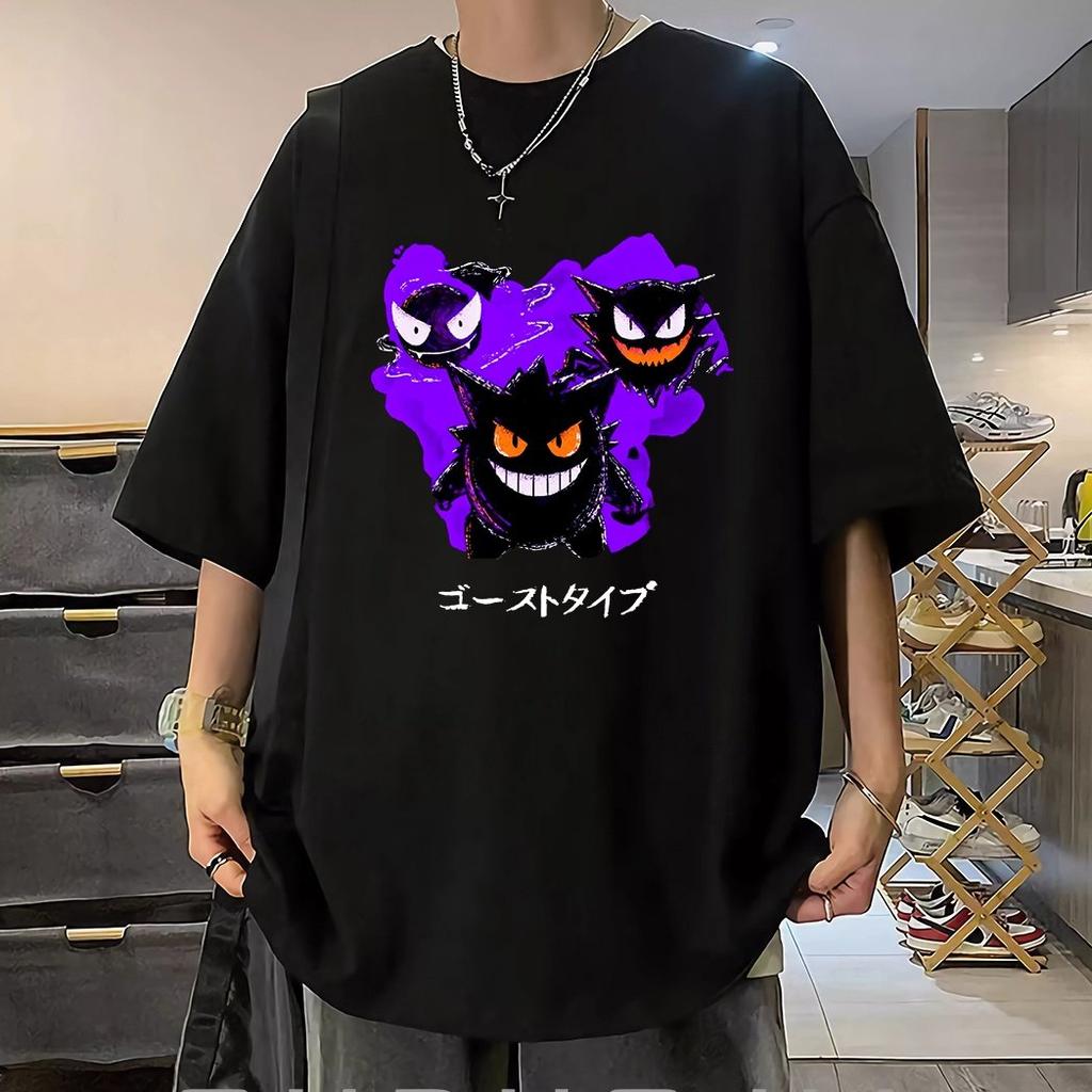 Japanesestyle Heavyweight Pure Cotton Shortsleeved Tshirt for Men Loosefitting Cartoon Pokémon Style Casual Shirt for The