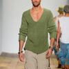 Heren Lente Lange Mouwen V-hals Eenvoudige Trui Effen Kleur Casual Gebreide Pullover
