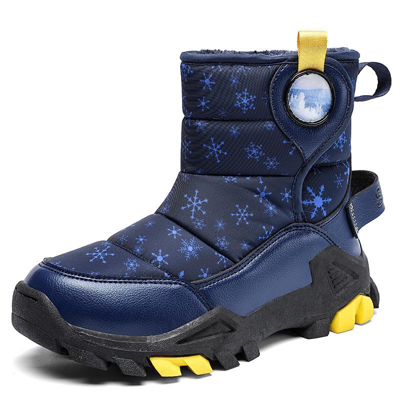 Winter Kids' High-Top Leather Snow Boots - Warm, Thick, Non-Slip Velvet Lining for Boys & Girls