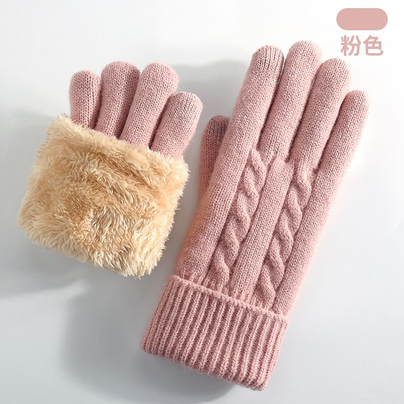 Winter women's touch screen gloves cold-proof double-layer knitted gloves outdoor cycling warm gloves