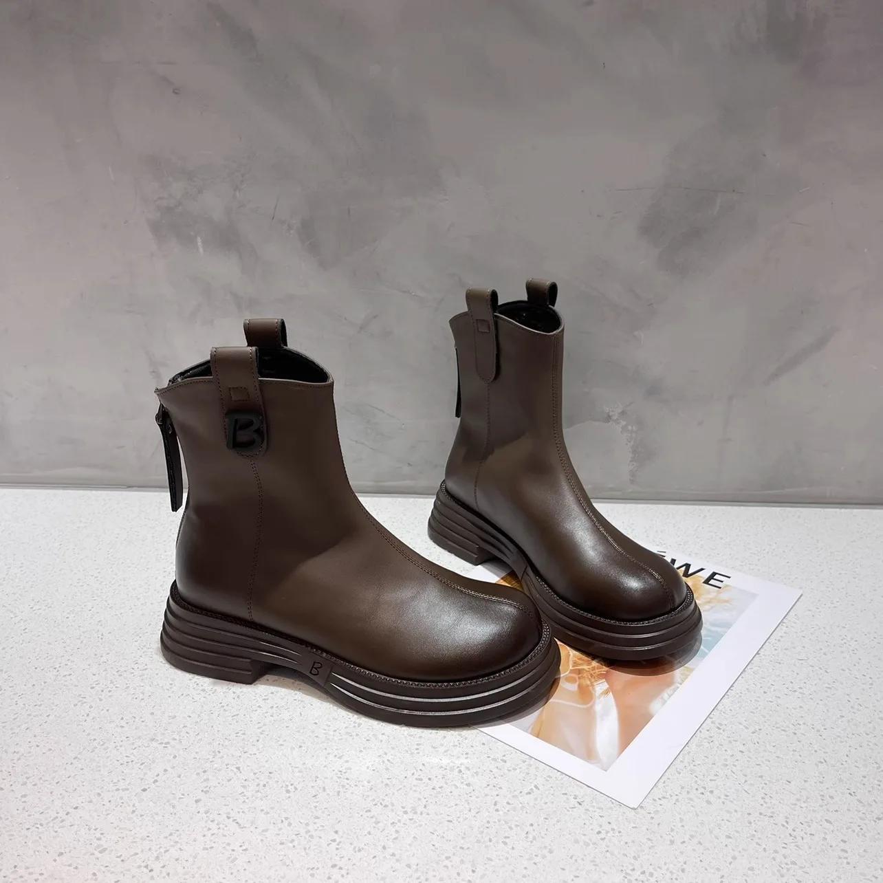 

Ботильоны на платформе для женщин, модные короткие ботинки с молнией сзади и толстой подошвой, осенне-зимняя обувь, элегантные женские ботильоны 35