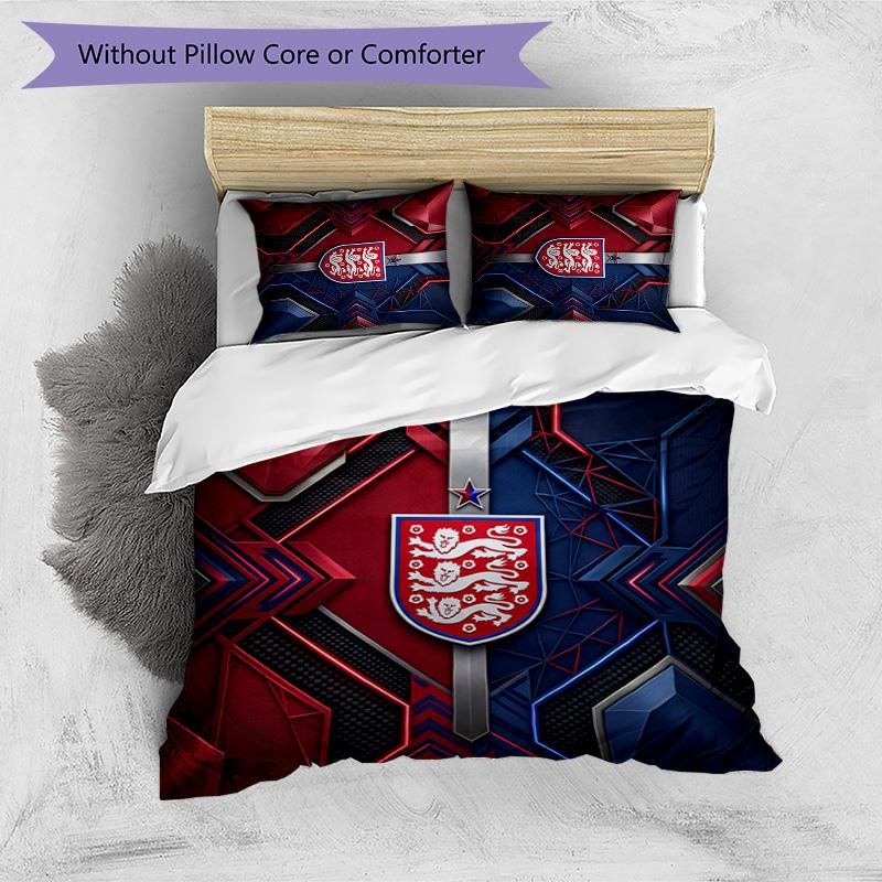 Set Biancheria da Letto Stampata Calcio Inghilterra 3 Pezzi Copriletto Traspirante Accogliente come Regalo per la Casa Nuova o per le Feste