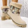 Women's Plus Size Floral Suede Snow Boots Casual Middle Tube Waterproof Platform Thick Heel Fleece Fur Anti Slip Cotton Boot Shoes 35-43