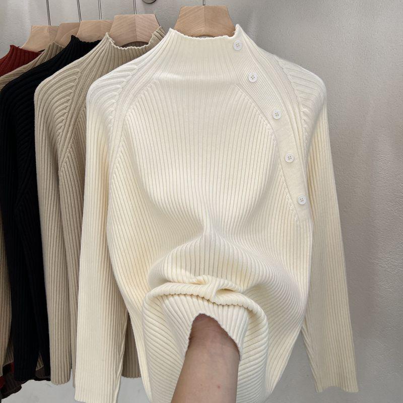 Plus Size Loose Knit Sweater for Women (80-200 kg) - Semi-High Neck, Belly-Covering Inner Wear for Autumn and Winter