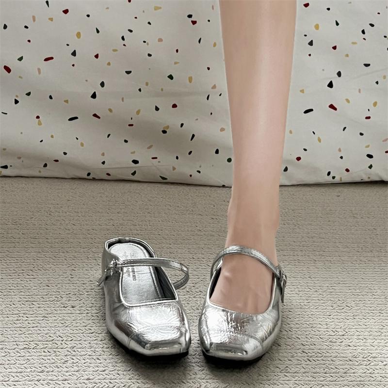 Fashion Summer Women's Cover Toe Mules Slippers Elegant Slip-On Slides Shoes Comfortable Ladies Silvery Footwear