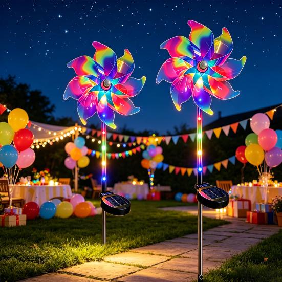 Colorful Solar Pinwheel Light, Waterproof Solar Powered Wind Spinner Light, Outdoor Rotating Pinwheel, Pathway Light for Garden Yard Patio Lawn Decor