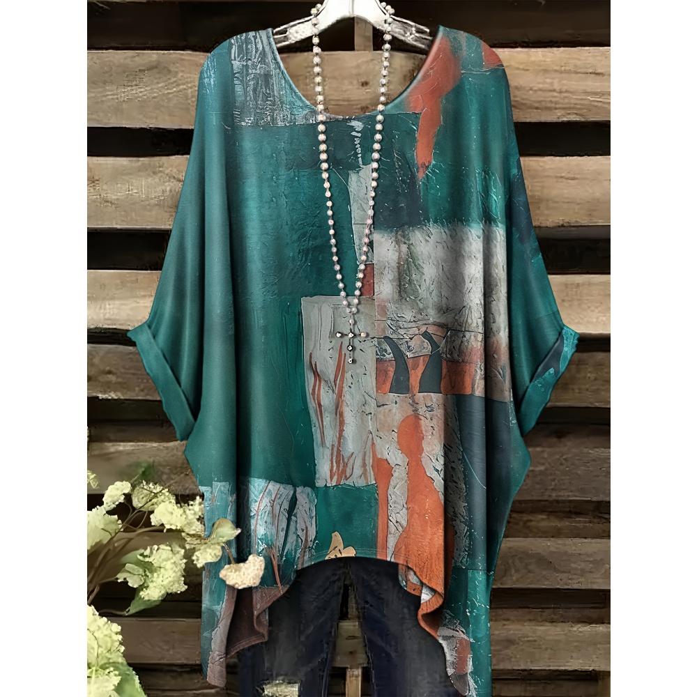 Women's T-Shirt Comfort Versatile Grid Print Loose O-Neck Elegant Bohemian Y2k Clothes Machine Washable Fashion Women's Clothing