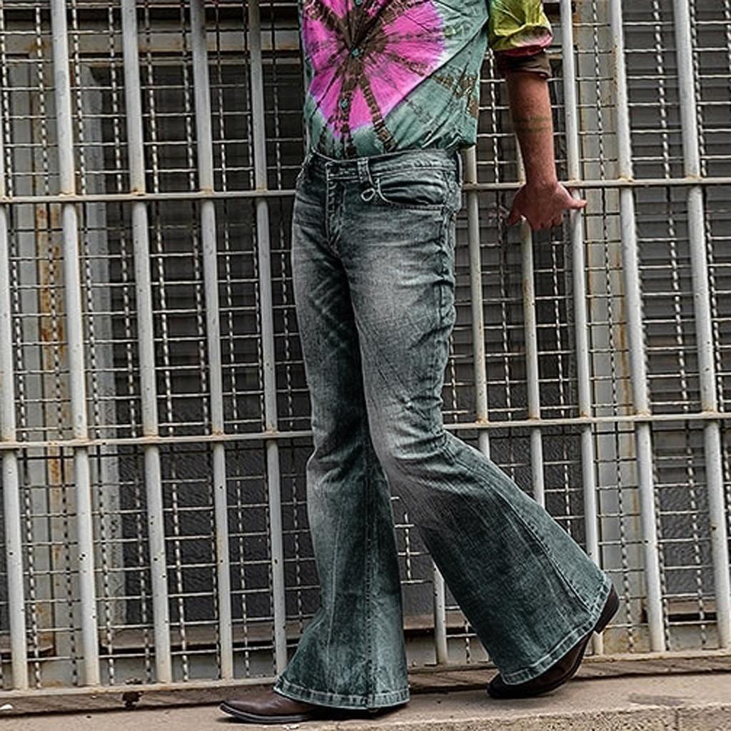 Men Fashion Loose Denim Straight Trouser Distressed Jeans Long Flare Pants