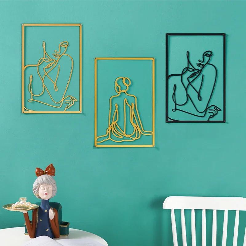 Modern Simple Abstract Female Line Decoration Background Wall Living Room Wall Decoration Hanging Painting Metal Material