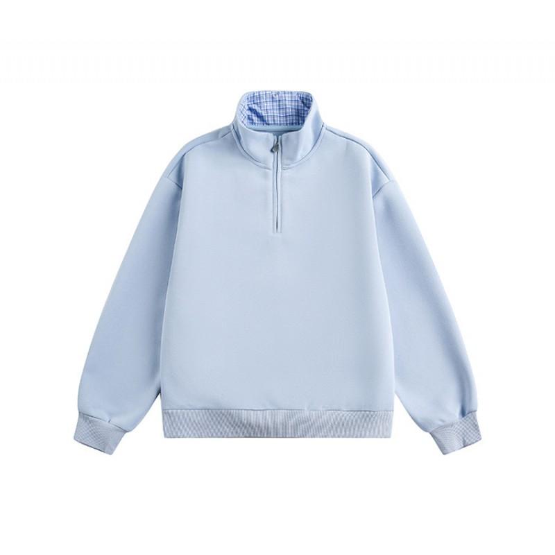 Unisex Oversized Cotton Pullover Sweatshirt With Half Zip Solid Color Casual Streetwear Top Fall
