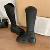 2025 Autumn New Round Head Tall Tube Thin After Zipper Fashion Muffin 10cm Female Martin Knight Boots
