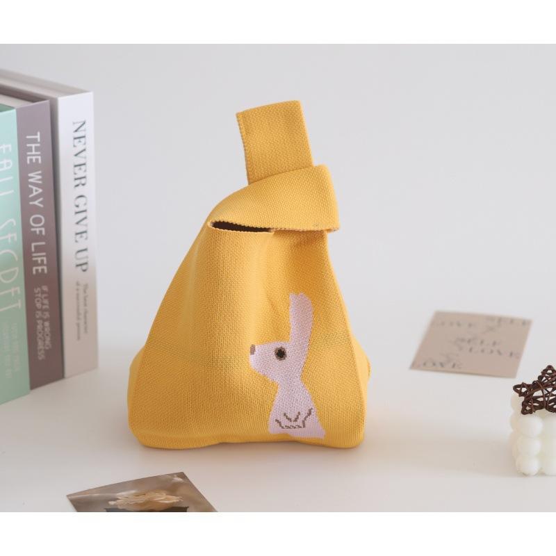 Ins Internet celebrity handbag women's knitted wool bucket bag Japanese and Korean version versatile hand carry casual tote bag box lunch bag