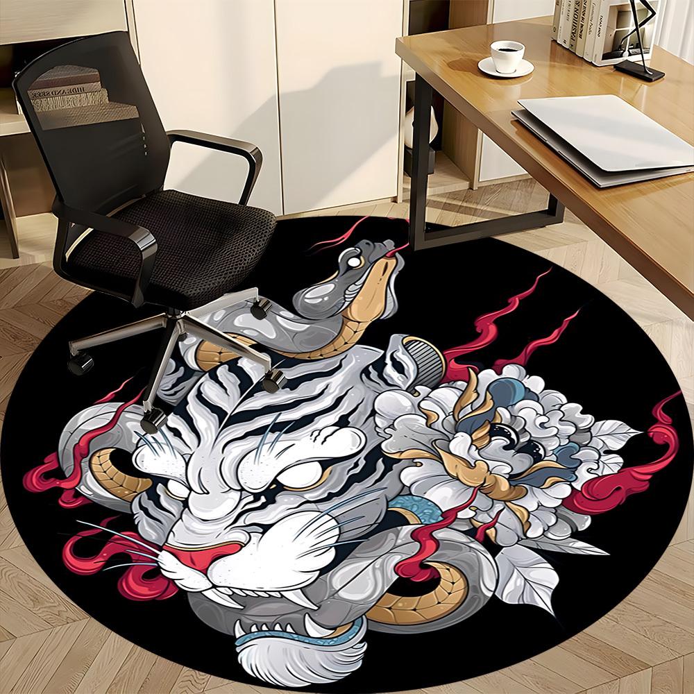 1PC Tiger Snake Design Office Round Rug, Non slip, Soft and Durable Office Rug for Interior Decoration, Perfect for Office