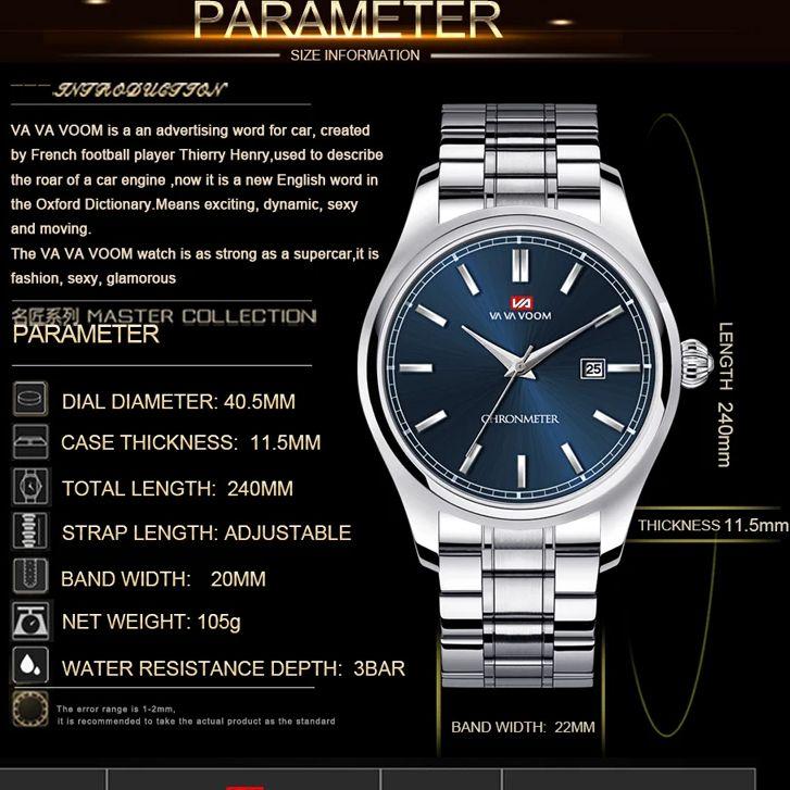 Business Men's Watch Fashion Trend Blue Stainless Steel Waterproof Date Display Quartz Movement Boutique Men Casual Watch Reloj