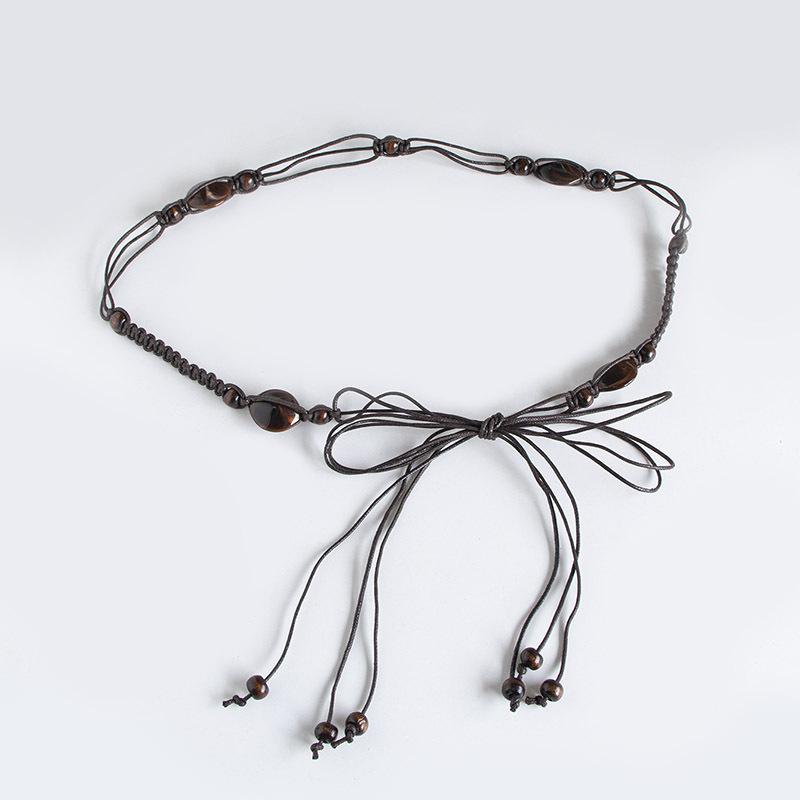 Bohemian Belt, Ethnic Style Belt, Woven Belt, Wooden Bead Thin Belt, Casual Vacation Style Waist Rope, Women's Belt