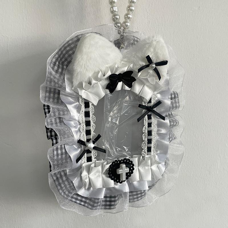 

Sweet DIY Plush Anime Photocard Holder Lolita Lace Ribbon Bow Top Loader Display Case ID Card Protector Decorative Kit New