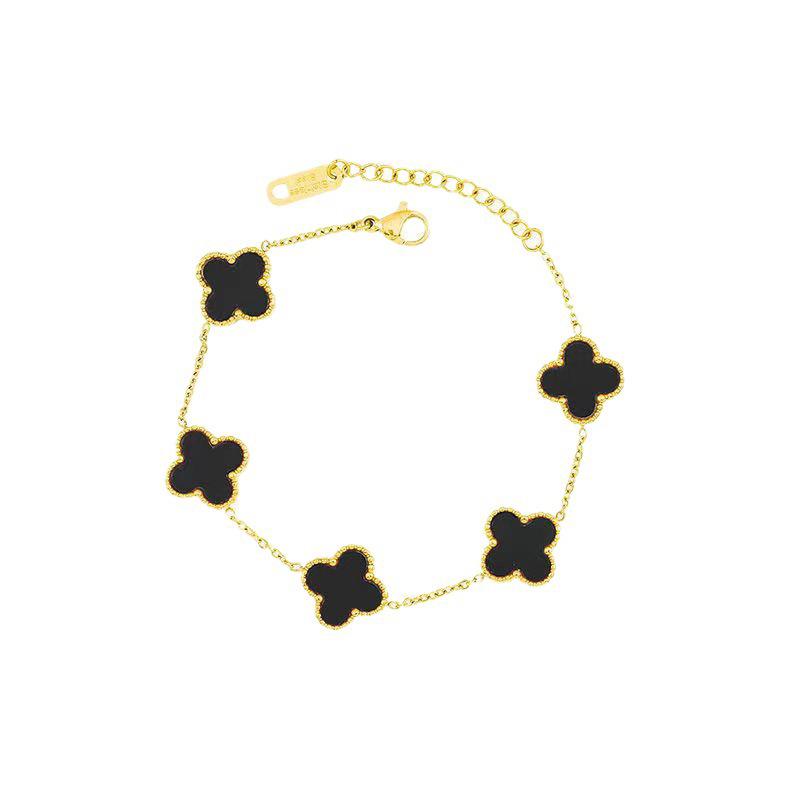18k Gold Four-Leaf Clover Mother-of-Pearl Titanium Steel Bracelet