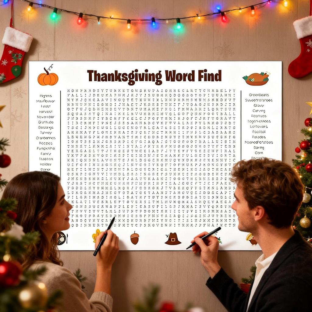 Giant Thanksgiving Word Search Poster 36"x24" Wall Game Giant Thanksgiving Poster For Christmas Word Scavenger Puzzle Decor