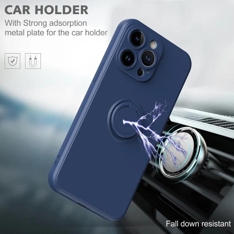 Magnetic Soft Silicone Phone Case For For Iphone 15 13 14 11 12 Pro Max XS XR 8 7 15 Plus SE  Full With Ring Holder Stand Cover