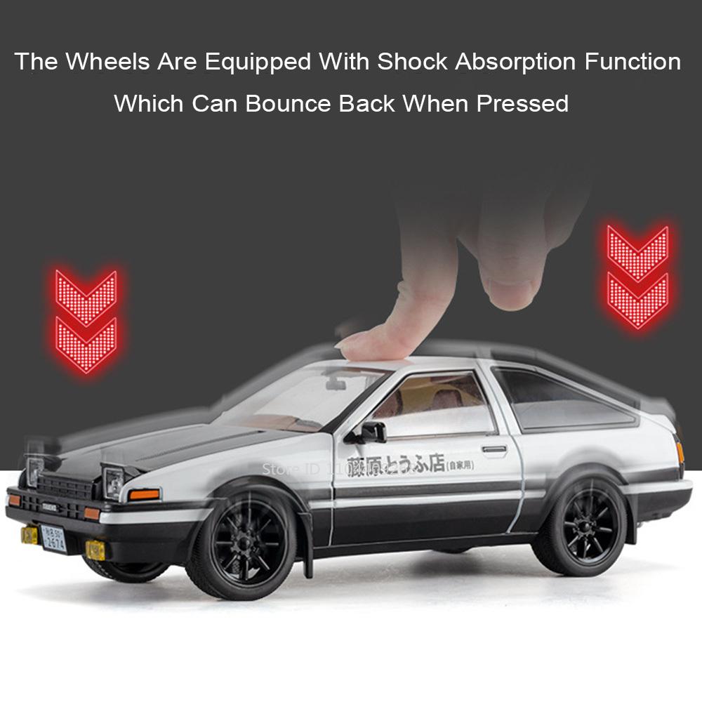 Large 1:18 Classic Movie AE86 Car Model Toy Alloy Diecast Sound Light Vehicle Wheel Steering Shock Absorption Models Kids Gifts