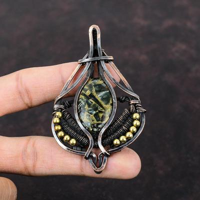 Copper Seraphinite Pendant Copper Wire Wrapped Jewelry Gemstone Pendant Copper Pendant Wire Wrapped Pendant Gift For Bridal Handmade Jewelry