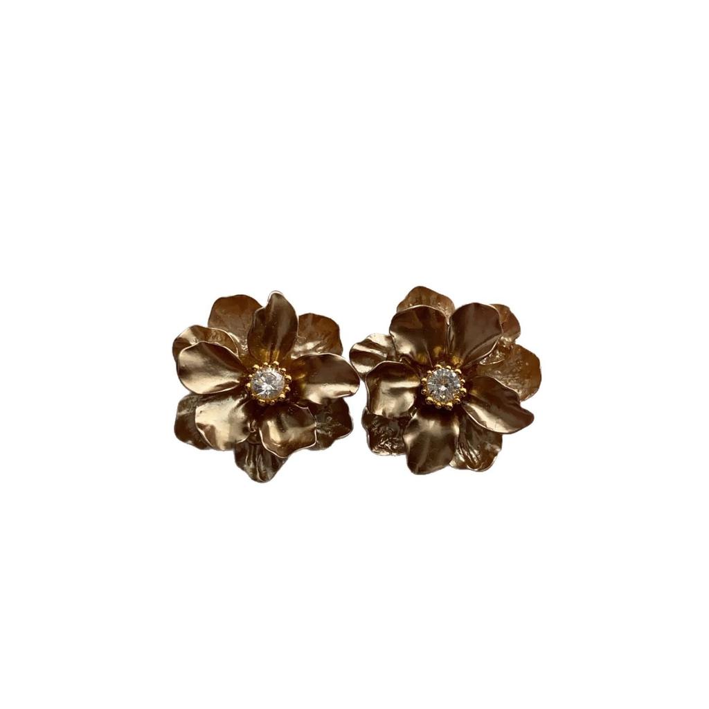 Flower Dripping Oil Zircon Stud Earrings Niche Fresh And Elegant Flower Stud Earrings Versatile Refined High-End Earrings
