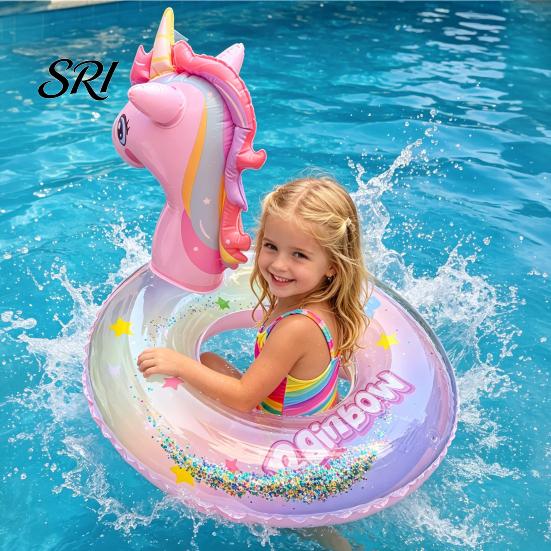 Cartoon Horse Swimming Ring Swim with Seat Handle Kids Inflatable Thickened Float PVC Summer Pool Tube Toy Leak-proof