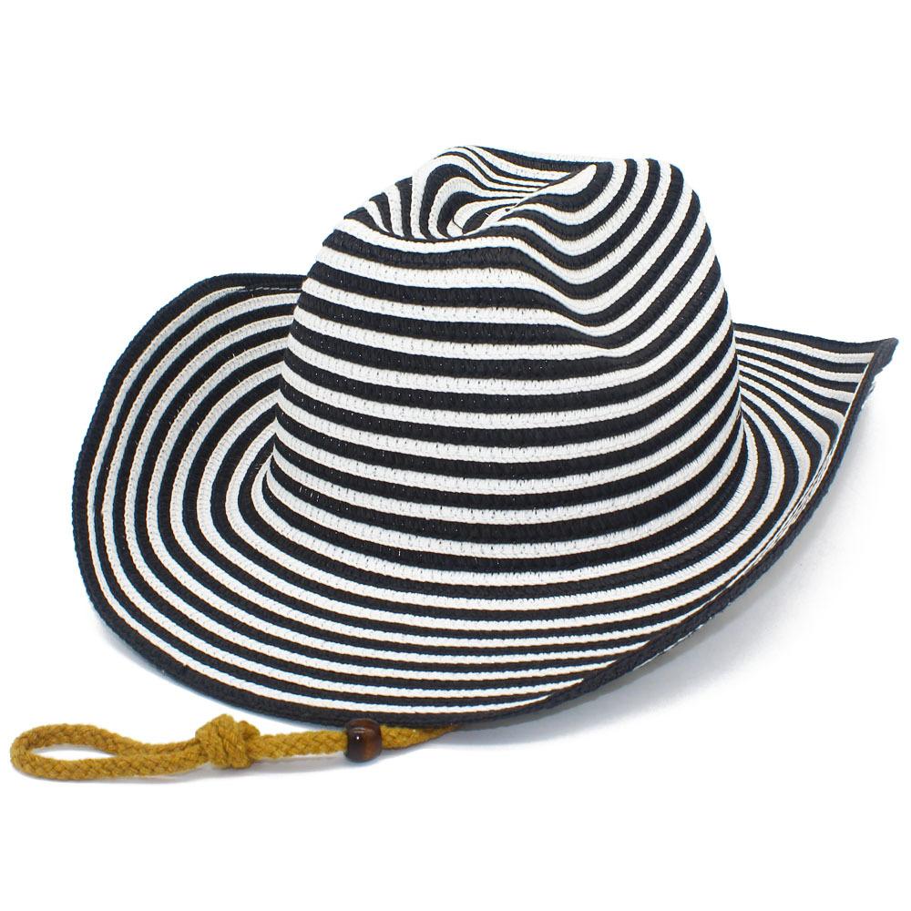 

Fashion Color blocked Grass woven Top Hat Spring and Summer Western Cowboy Hat Outdoor Travel Sunshade Hat Adult 56-58cm чорний