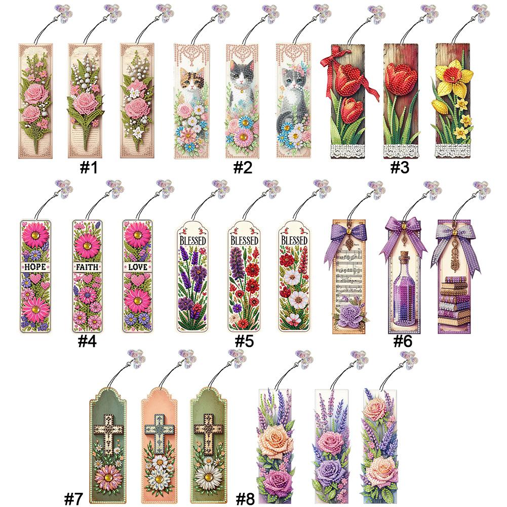3Pcs Special Shape Rose Bouquet DIY Bookmarks Diamond Painting Kits Diamond Art Bookmark with Pendant for Kids Adults Beginners
