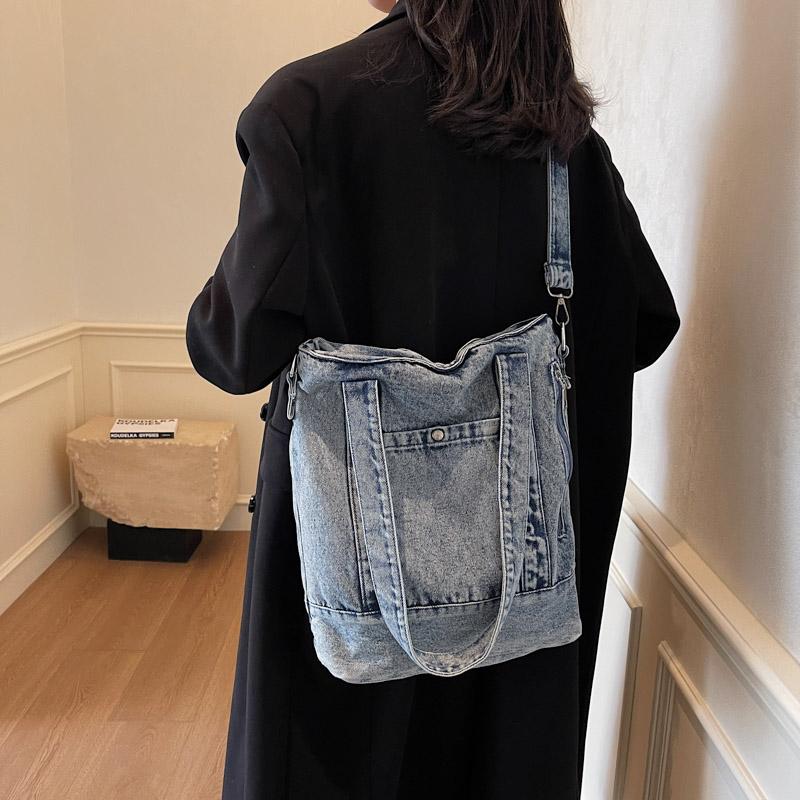 Denim Tote Bag Women Shoulder Bag Vintage Handbag