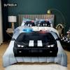 Police Car Duvet Cover Black Policeman Car Twin Bedding Set Cartoon Vehicle Comforter Cover Red Cop Lights Polyester Quilt Cover