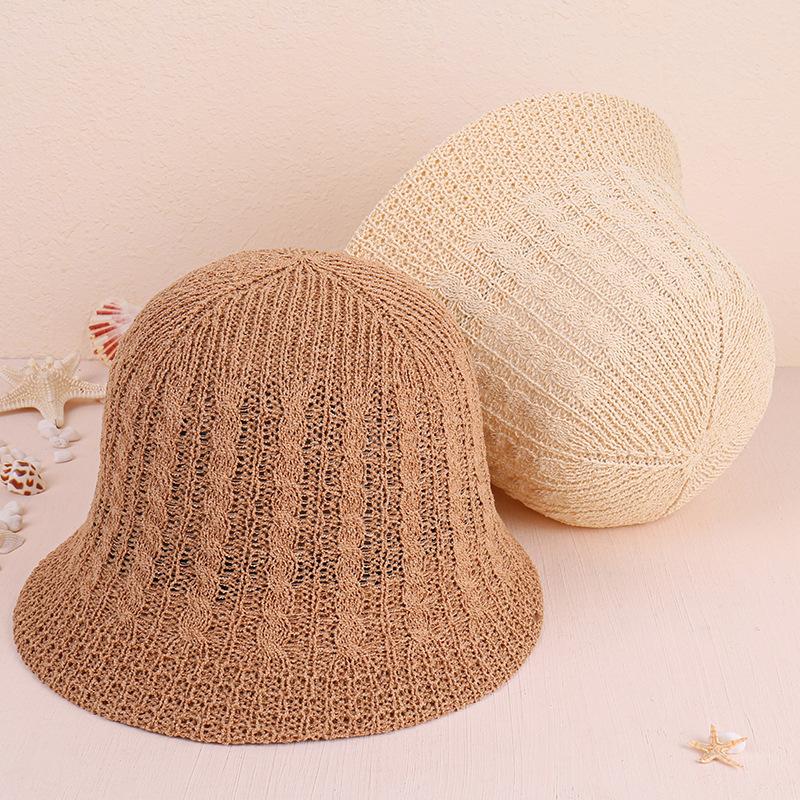 New Summer Knitted Hollow Sun Hat Foldable Sunscreen Bucket Hat Beach Vacation Fashion Bucket Hat