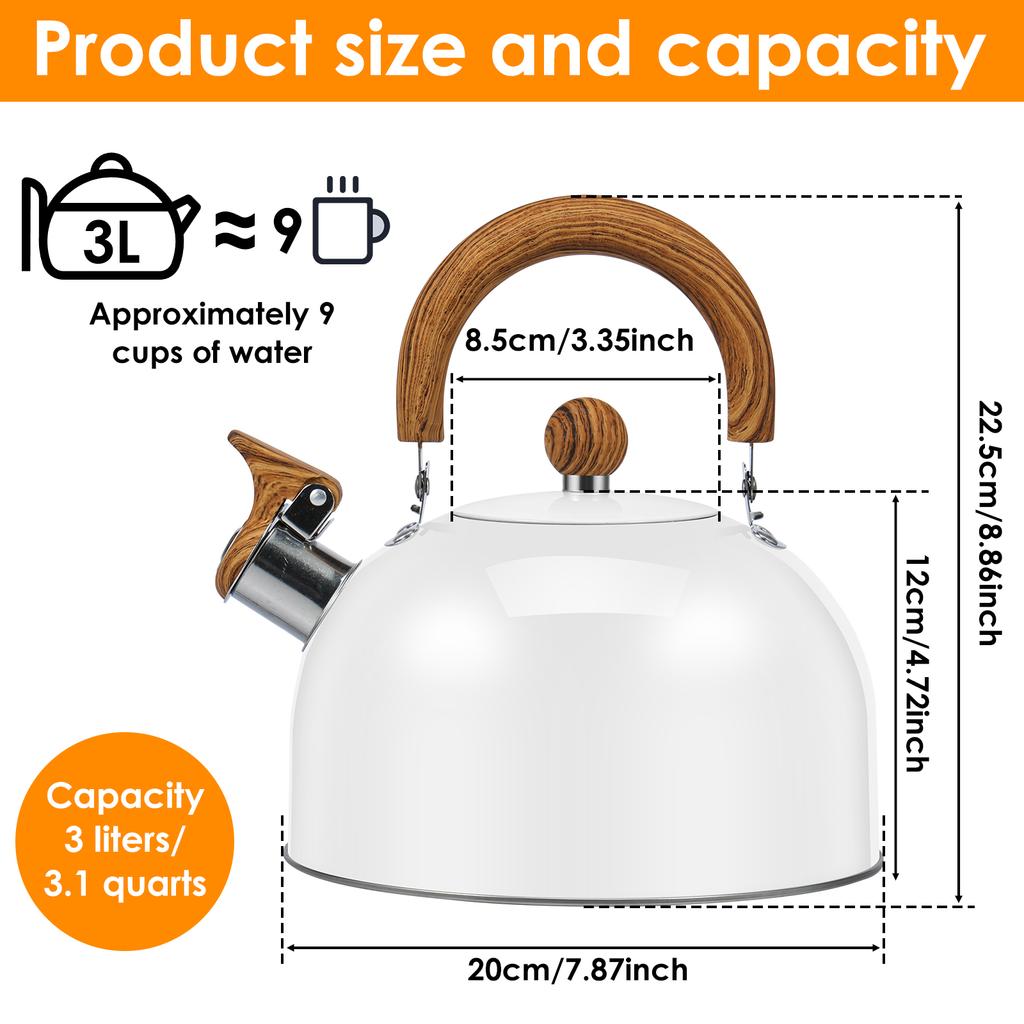 2/3L Boil Kettle Stainless Steel Whistle Kettle Gas Induction Cooker Stovetop Universa Water Pot Fast Boil Water Boiling Tea Pot